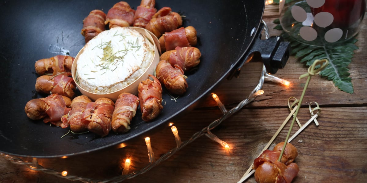 pigs in blanket with Camembert cheese fondue